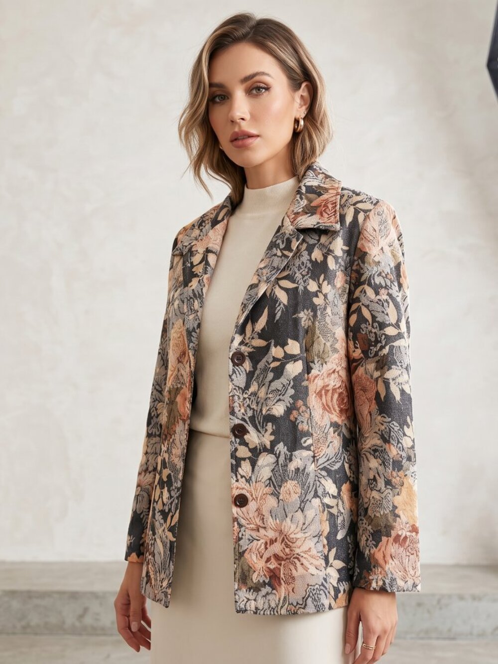 VTG 90s First Option Floral Jacquard Blazer Jacket L Tapestry Whimsigoth Cottage